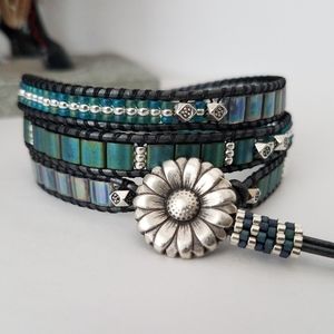 *SOLD*  BOHO Beaded Leather Wrap Bracelet - Handmade - Sundance Style